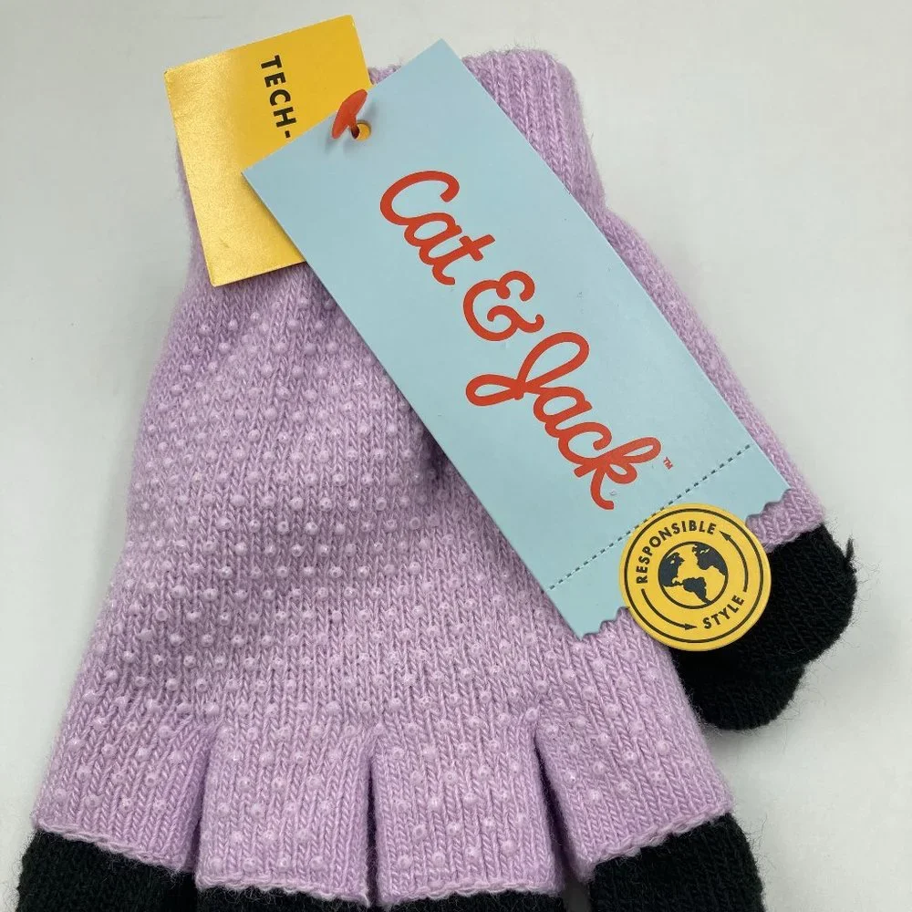 Cat & Jack Purple/Black Kids Knitted Gloves OSFM